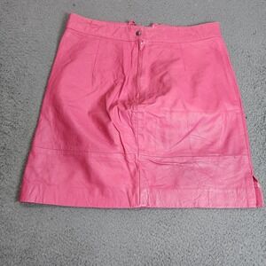 Vintage Genuine Leather Skirt Womens 12 Pink Pencil Knee Length Side Slit 90s